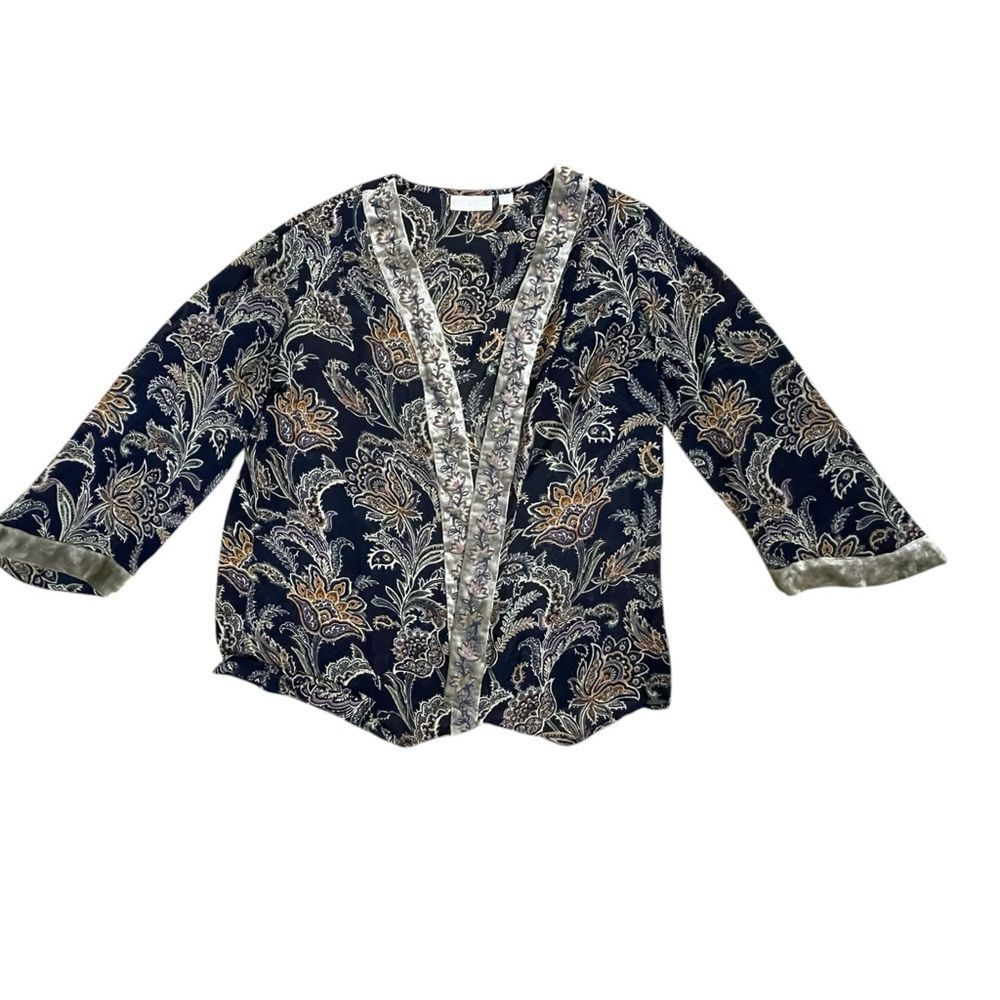 Belle Kim Gravel Paisley Kimono Top Size M Boho Lightweight